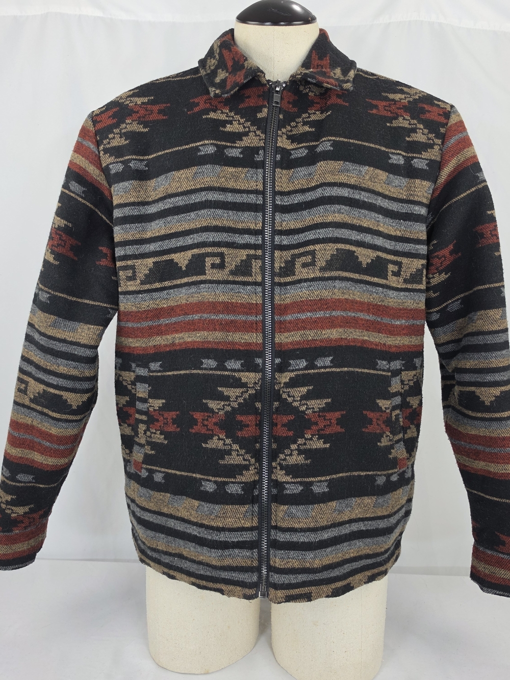 Cotton On Men's Black Aztec-Pattern Zip-Up Jacket
